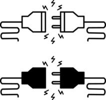 Icons Error Not Found. 404. Black and White Icons. Disconnected Electrical Socket and Plug. Disconnecting the Cable from the Network. Page not found vector