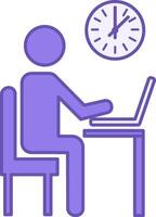 Color Icon Work in the Office. Icon of Man Working on Laptop and Clock. Programming and Coding Concept vector