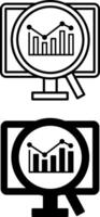 Monitoring Icons. Black and White Computer Icons and Charts in a Magnifying Glass. Observation and Research. Data Analytics Concept vector