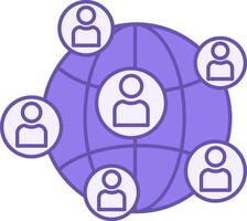 Colored Social Network Icon. Icon of People on the Planet Who are United by Social Networks. Technology Concept vector