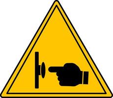 Yellow Sign Emergency Stop Push Button. Evacuation Sign. Index Finger Pressing the Button. Industrial Safety, Observe the Rules of Work at the Facility. Emergency Situation vector