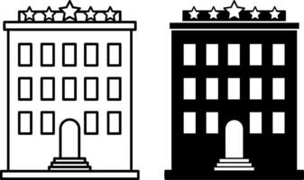 Hotel icons. Black and White Icons of Buildings for Tourists. Five-star hotel. Vacation and Travel Concept vector