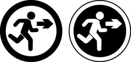 Exit Signs. Black and White Icons. Warning Sign. Man Running Behind Exit Arrow. Emergency Evacuation Symbol vector