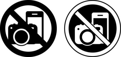 Signs No Photography. Black and White Icons. Prohibitory Round Sign. Warning About Prohibition Of Using Mobile Phone And Camera vector