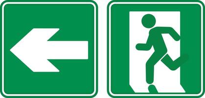 Green Sign Emergency Exit Pointing Left. Warning sign. Man running to the door. Emergency evacuation symbol vector