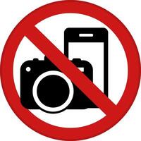 Red Sign No Photography. Prohibitory Round Sign. Warning About Prohibition Of Using Mobile Phone And Camera vector