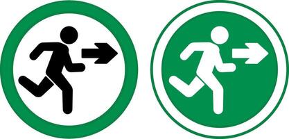Green Signs Exit. Warning Sign. Man Running Behind Exit Arrow. Emergency Evacuation Symbol vector