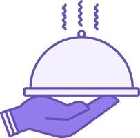 Colored Service Icon. Covered Tray On Hand. Hotel Room Service. Hotel and Tourism Concept vector