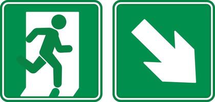 Green Sign Emergency Exit Pointing Down. Warning sign. Man running to the door. Emergency evacuation symbol vector