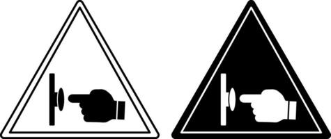 Emergency Stop Push Button Signs. Black and White Icons. Evacuation Sign. Index Finger Presses Button. Industrial Safety, Observe Site Work Rules. Emergency Situation vector