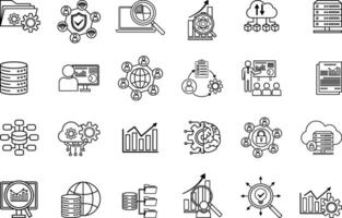 Data Analytics Icons Set. Icons of Monitoring, Network, Server, Database, Cybersecurity, Data Management, Hosting, API, and Other vector