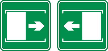Green Sign Door Sliding Right and Left. Warning Sign. The Door Slides Right To Open. Door Slides Left To Open vector