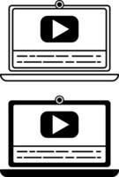 Subtitle Icons. Black and White Icons. Laptop, Play Button, and Text vector