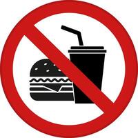 Red Sign No Food and Drinks Allowed. Prohibitory Round Sign. Hamburger and Drink with Straw. Do Not Take Food Products. Fast Food Prohibited vector