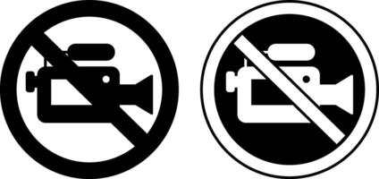 Recording Or Streaming Not Allowed Signs. Black and White Icons. Prohibitory Round Sign. Do Not Use a Camera vector