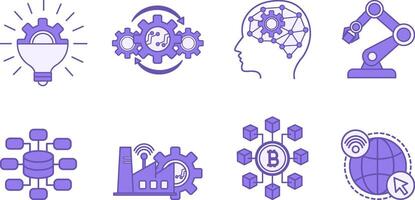 Colored Digital Revolution Icon Set. Icons of Innovation, Automation, Artificial Intelligence, Robotic, Big Data, Industry 4.0, Blockchain and Internet vector