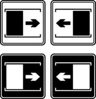 Signs Door Slide Right and Left. Black and White Icons. Warning Sign. The Door Slides Right To Open. Door Slides Left To Open vector