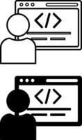 Developer Icons. Black and White Icons of Programmer and Programs with Code. Programming and Coding Concept vector
