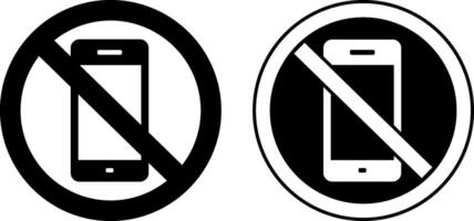 No Mobile Phone Signs. Black and White Icons. Prohibitory Round Sign. Warning of Prohibition of Mobile Phone Use vector