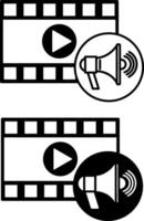 Media icons. Black and White Icons. Film strip, Play button, and Loudspeaker. Marketing, Blogging. Means of Communication and Information Transfer. Social Media Concept vector