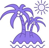 Island Color Icon. Icon of Palm Trees on the Beach, Sun, and Ocean Waves. Tropical Island. Summer and Vacation Concept vector