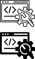 Application Development Icons. Black and White Icons of Website, Gear, and Wrench. Programming and Coding Concept vector