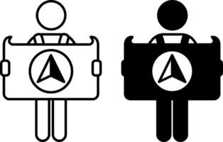 Orientation Icons. Black and White Icons. Man Looking at Map with Geolocation. Adventure and Camping Concept vector