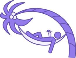 Relax Color Icon. Man Relaxing in Beach Hammock on Palm Tree. Summer and Travel Concept vector