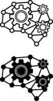 Deep Learning Icons. Black and White Icons of Neural Networks in the Shape of a Human Brain and Gear. Artificial intelligence. Concept of Technology and Innovation vector