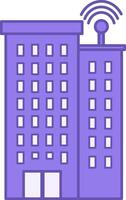 Network Building Color Icon. Icon of a High Multi-Storey Building with an Antenna Distributing Internet. Smart House. Technology Concept vector