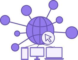 Colored Web Icon. Icon of Planet, Network, Computer Mouse Cursor, and Connected Gadgets. Programming and Coding Concept vector