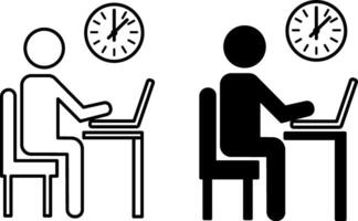 Office Work Icons. Black and White Icons. Man Working on Laptop and Watch. Programming and Coding Concept vector