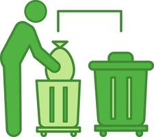 Green Waste Sorting Icon. Icon of a Man Putting Garbage in a Certain Trash Can. Ecology and Environmental Protection Concept vector