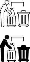 Waste Sorting Icons. Black and White Icons. Man Putting Garbage into Certain Garbage Bin. Ecology and Environmental Protection Concept vector
