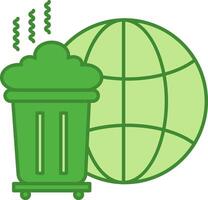 Green Pollution Icon. Icon of the Planet and Big Trash Can with Garbage. Ecology and Environmental Protection Concept vector