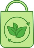 Green Reusable Bag Icon. Icon of Ecological Pack with Leaves. Ecology and Environmental Protection Concept vector