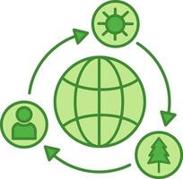 Ecosystem Color Icon. Icon of the Planet and the Interaction of Human, Sun, and Nature. Environment Protection Concept vector