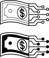 Digital Money Icons. Black and White Icons. Internet Payments. Business and Finance Concept vector