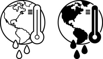 Global Warming icons. Black and White Icons. Planet, Rising Temperatures and Melting Glaciers. Ecology and Environmental Protection Concept vector