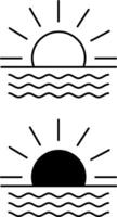 Sunset icons. Black and White Icons. Sun on the Background of the Ocean. Times of Day. Summer and Vacation Concept vector