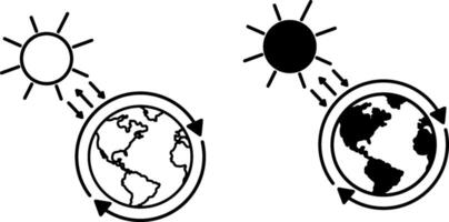 Greenhouse Effect icons. Black and White Icons of Planet and Sun Interaction. Global Warming and Environment Protection Concept vector