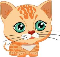 Cute Red Kitten. Illustration of a Small Cat with Green Eyes vector