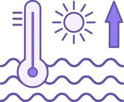 Ocean Warming Color Icon. Sun, Ocean Waves, and Thermometer. Global Warming. Environmental Issue. Climate Change Concept vector