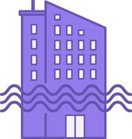 Sea Level Rise Color Icon. Icon Flood. Multi-Storey Building Goes Under Water. Ecological Problem. Climate Change Concept vector