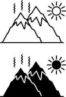 Retreating Glacier Icons. Black and White Icons. Sun and Melting Glacier on Mountains. Ecological Problem. Climate Change Concept vector
