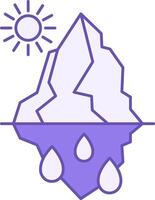 Ice Melting Color Icon. Sun and Melting Glacier. Global Warming. Ecological Problem. Climate Change Concept vector
