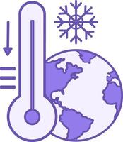 Colored Icon Temperature Decrease. Icon. Snowflake, Planet Earth, and Thermometer with Down Arrow. Cold Season. Climate Change Concept vector