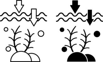 Ocean Acidification Icons. Black and White Icons. Carbon Dioxide from Earth's Atmosphere Entering the Ocean. Environmental Problem. Climate Change Concept vector