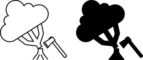 Deforestation Icons. Black and White Icons. Axe and Cut Tree. Danger to Nature. Ecological Problem. Climate Change Concept vector