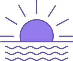 Colored Sunset Icon. Icon of the Sun on the Ocean Background. Times of Day. Summer and Vacation Concept vector